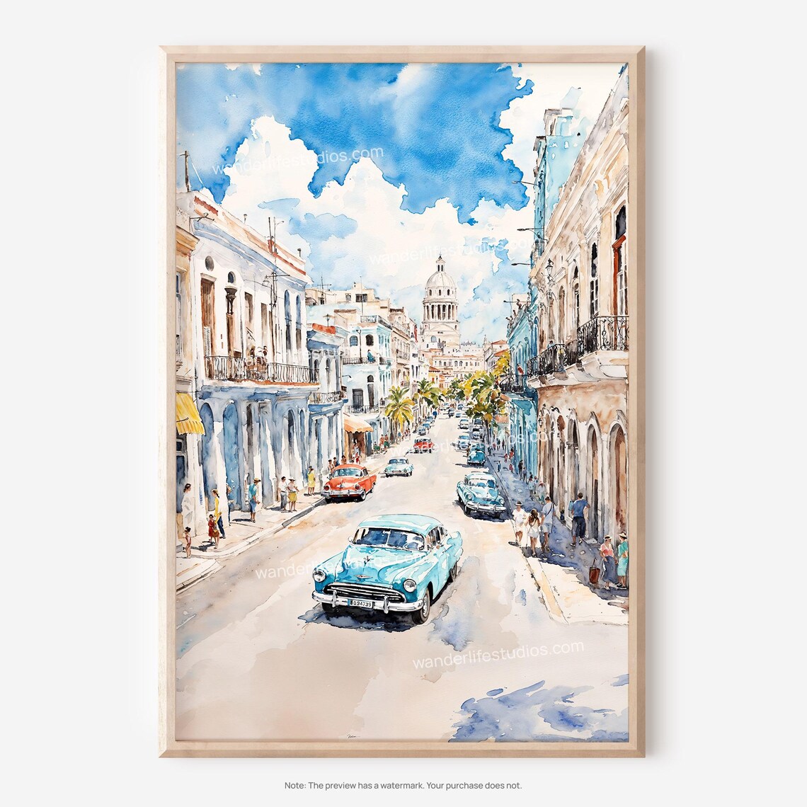 Havana Wall Art Watercolor Style Of Cityscape