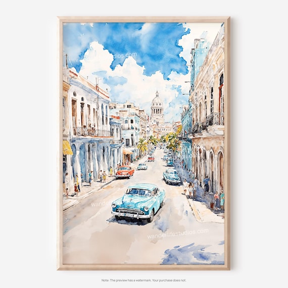 Havana Wall Art Watercolor Style Of Cityscape