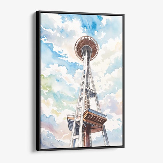 Seattle Space Needle Canvas Print Watercolor Skyline Wall Art