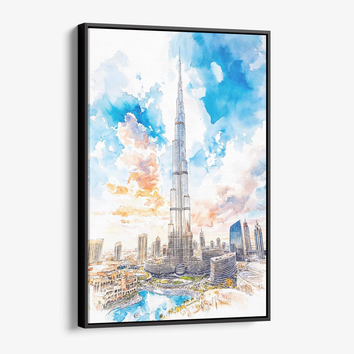 Burj Khalifa Dubai Watercolor Skyline Skyscraper Painting Poster