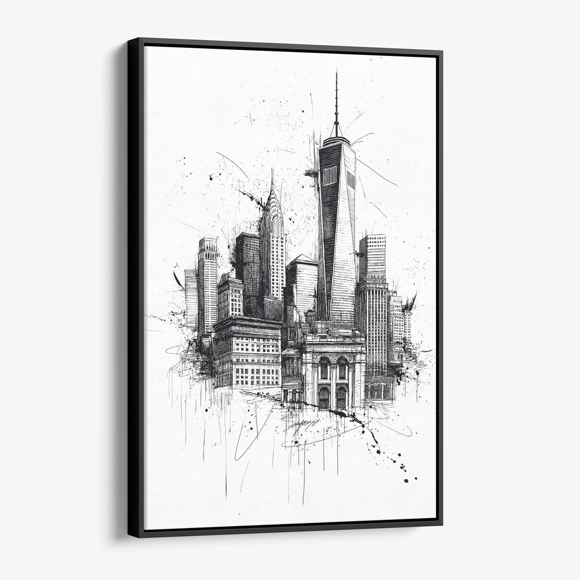 New York City Skyline Ink Sketch One World Trade Chrysler Art Print