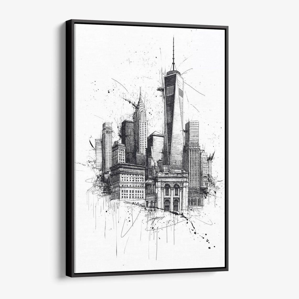 One World Trade Center Canvas Print New York City Skyline Pencil Drawing Art