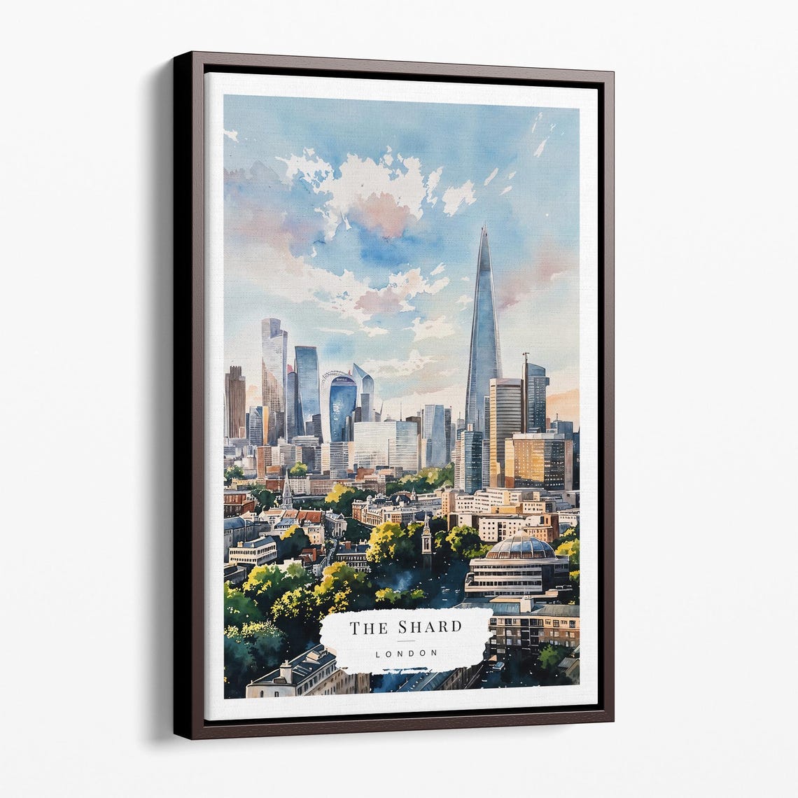 The Shard London Watercolor Skyline Cityscape Travel Wall Poster