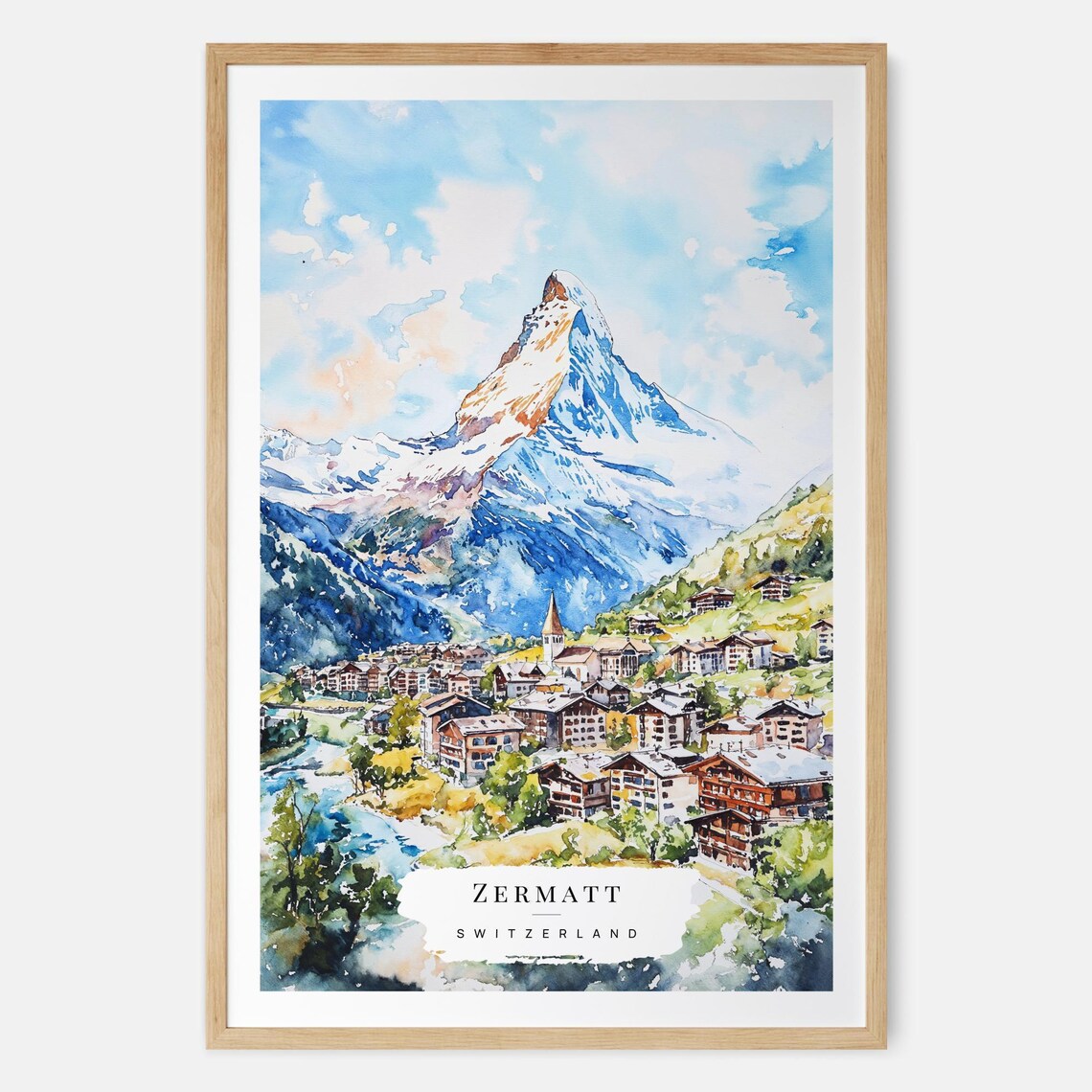 Zermatt Watercolor Art Print, Matterhorn Switzerland