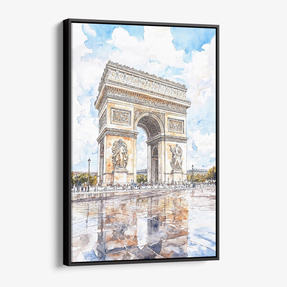 Arc de Triomphe Paris Watercolor Iconic Landmark Reflection Art Poster