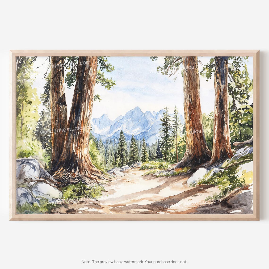 Sequoia National Park Giant Trees Watercolor Forest Art Poster