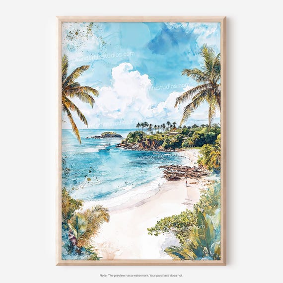 Costa Rica Playa Ventana Wall Art Watercolor Style