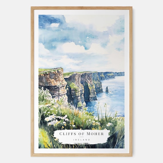 Cliffs Of Moher Watercolor Art Print, Ireland Travel Poster