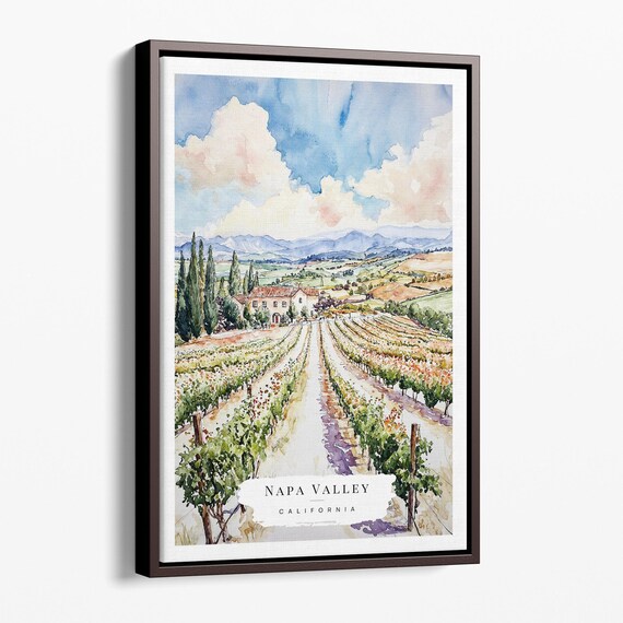 Napa Valley California Vineyard Rows Watercolor Travel Poster