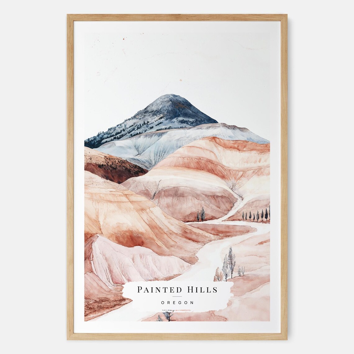 Painted Hills Oregon Watercolor Poster Striped Desert Landscape