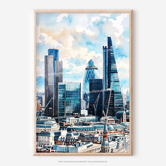 London Skyline Wall Art Watercolor Style Print