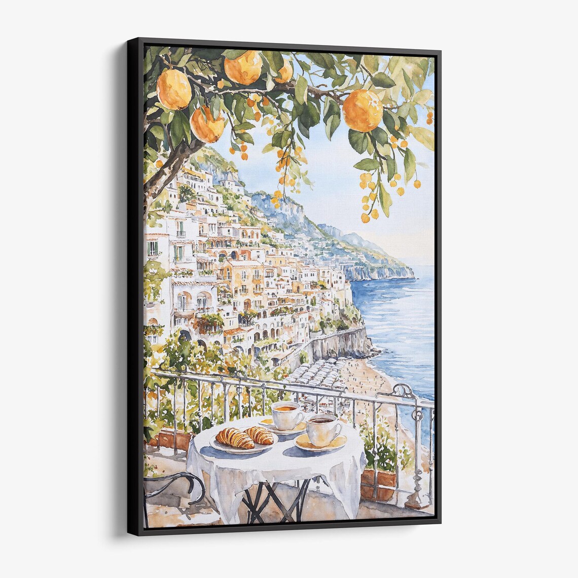 Coastal Morning Coffee Amalfi Coast Watercolor Art Print