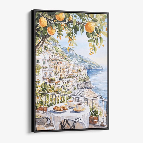 Coastal Morning Coffee Amalfi Coast Watercolor Art Print