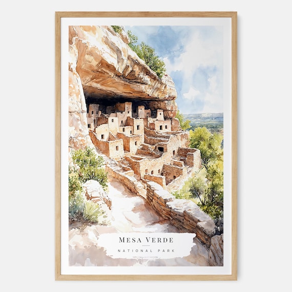 Mesa Verde National Park Cliff Dwellings Watercolor Travel Poster