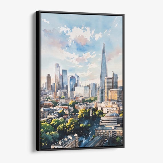 London The Shard Canvas Print Watercolor City Skyline Wall Art