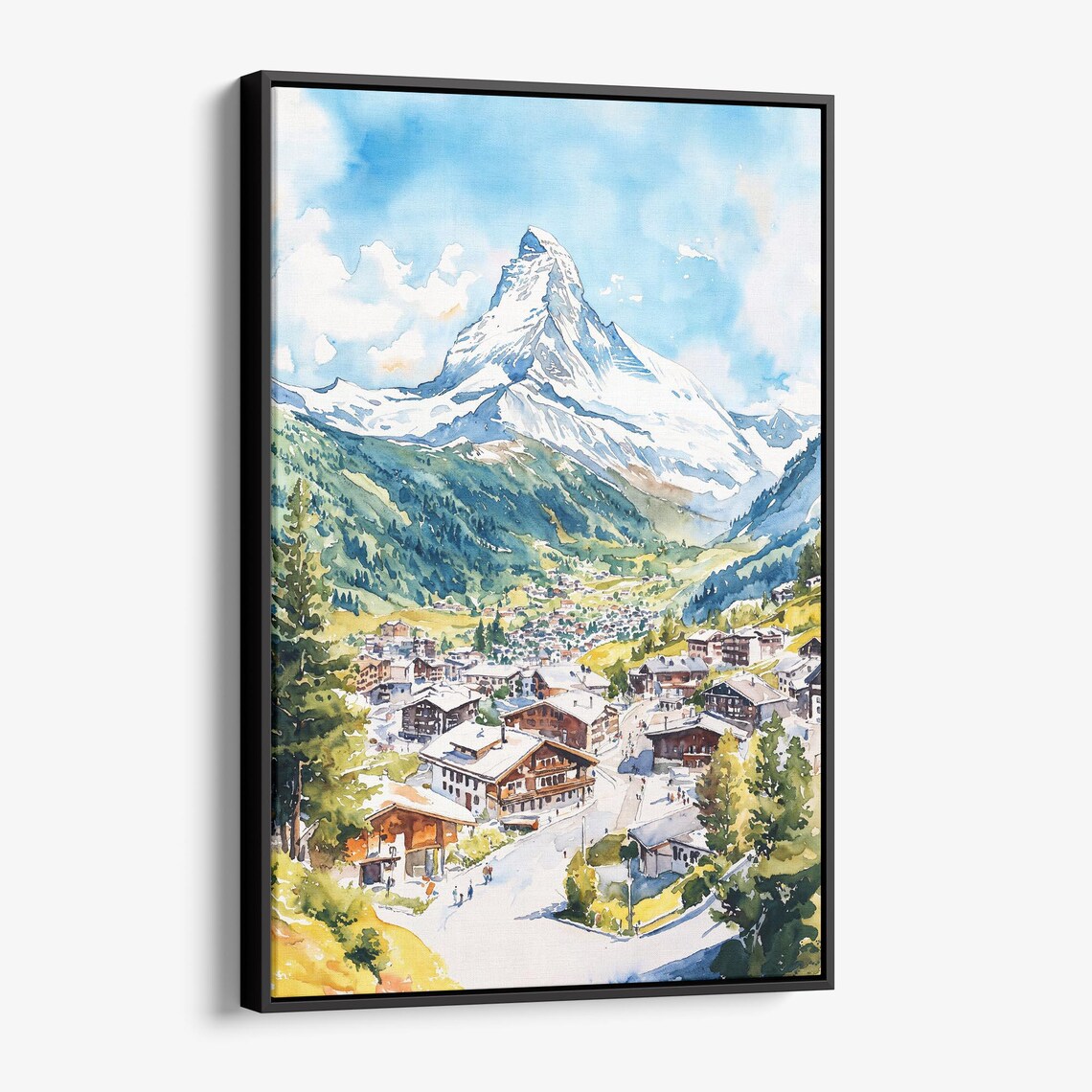 Matterhorn Zermatt Switzerland Alpine Village Watercolor Poster