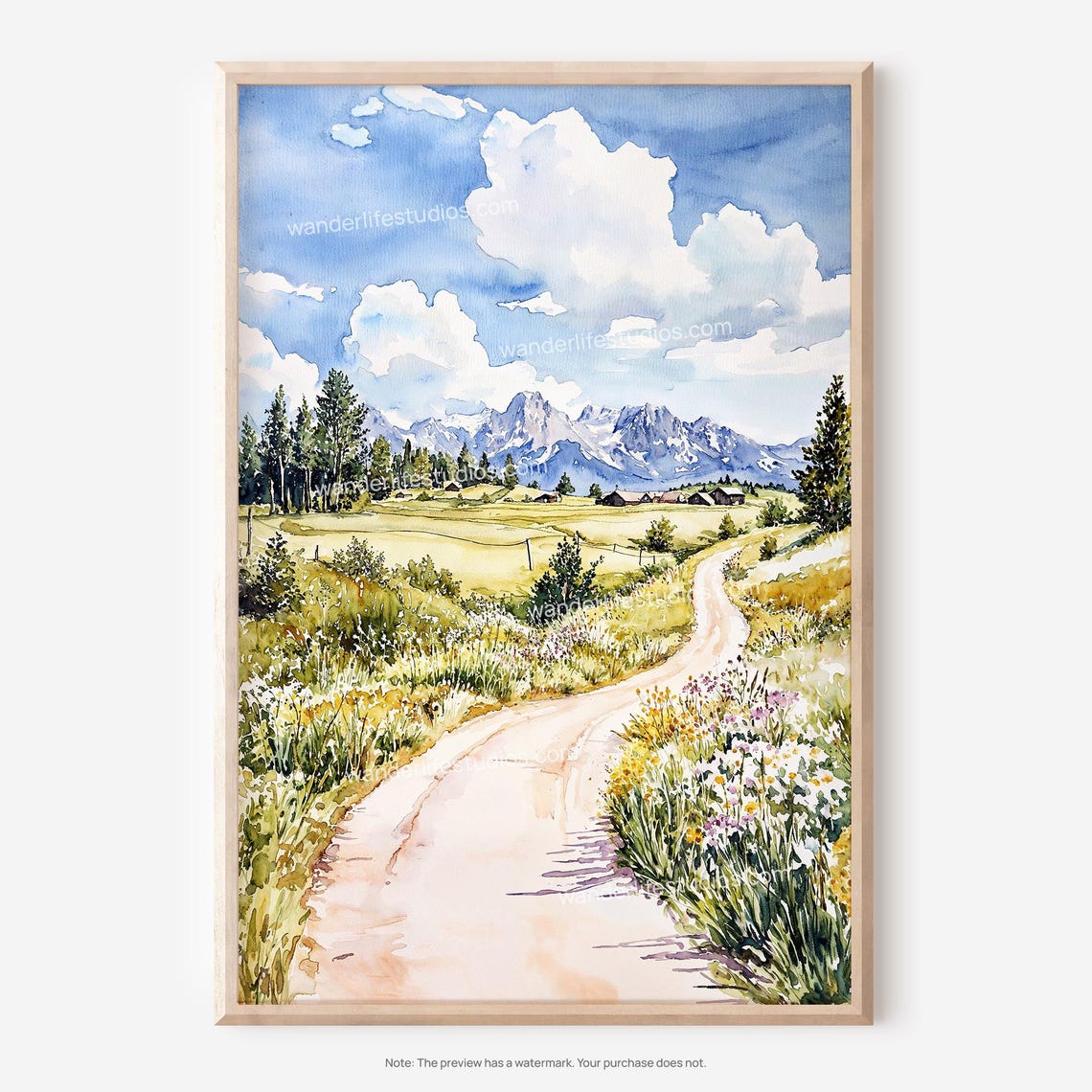 Jackson Hole Wyoming Wildflower Valley Tetons Watercolor Poster