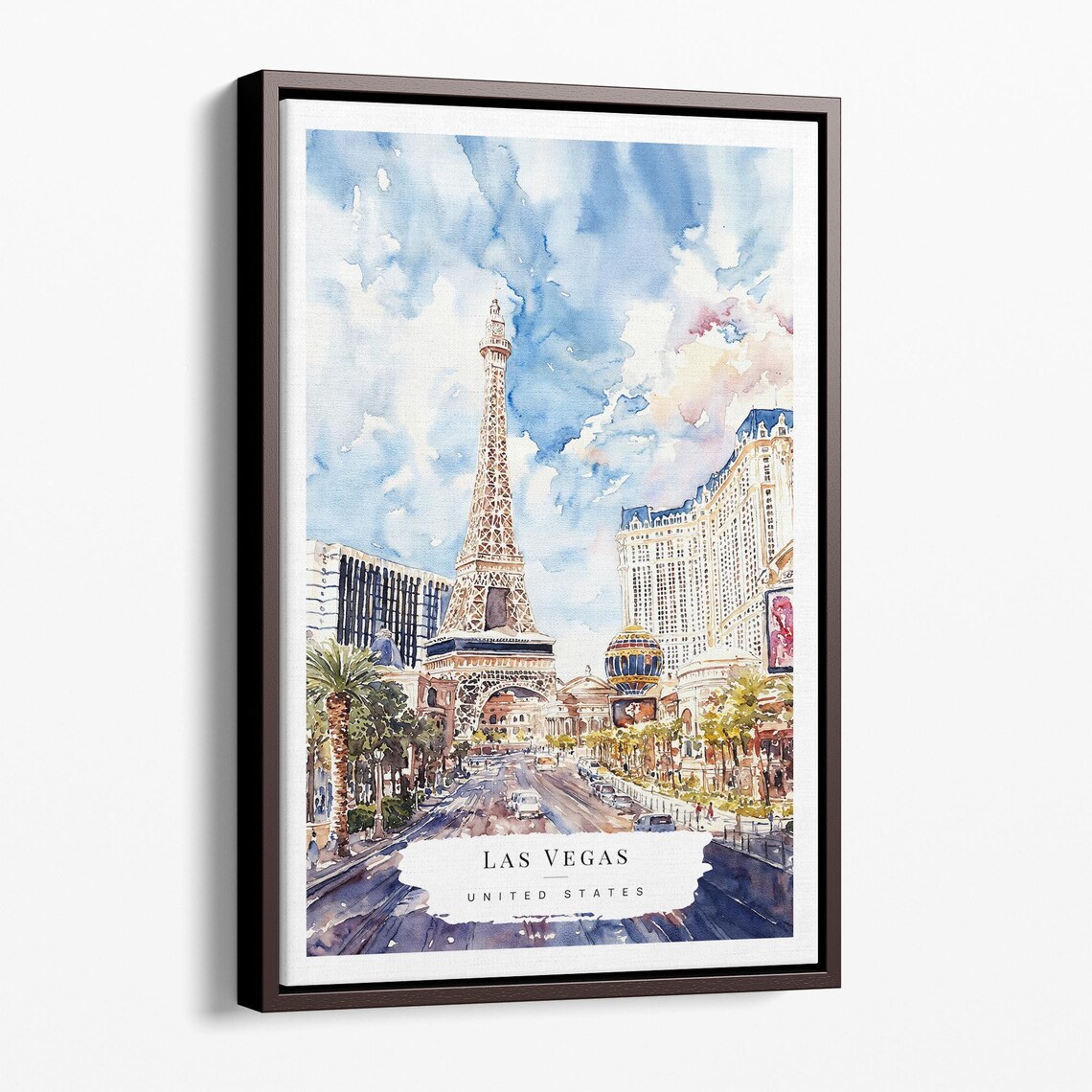 Las Vegas Eiffel Tower United States Watercolor Strip Travel Poster