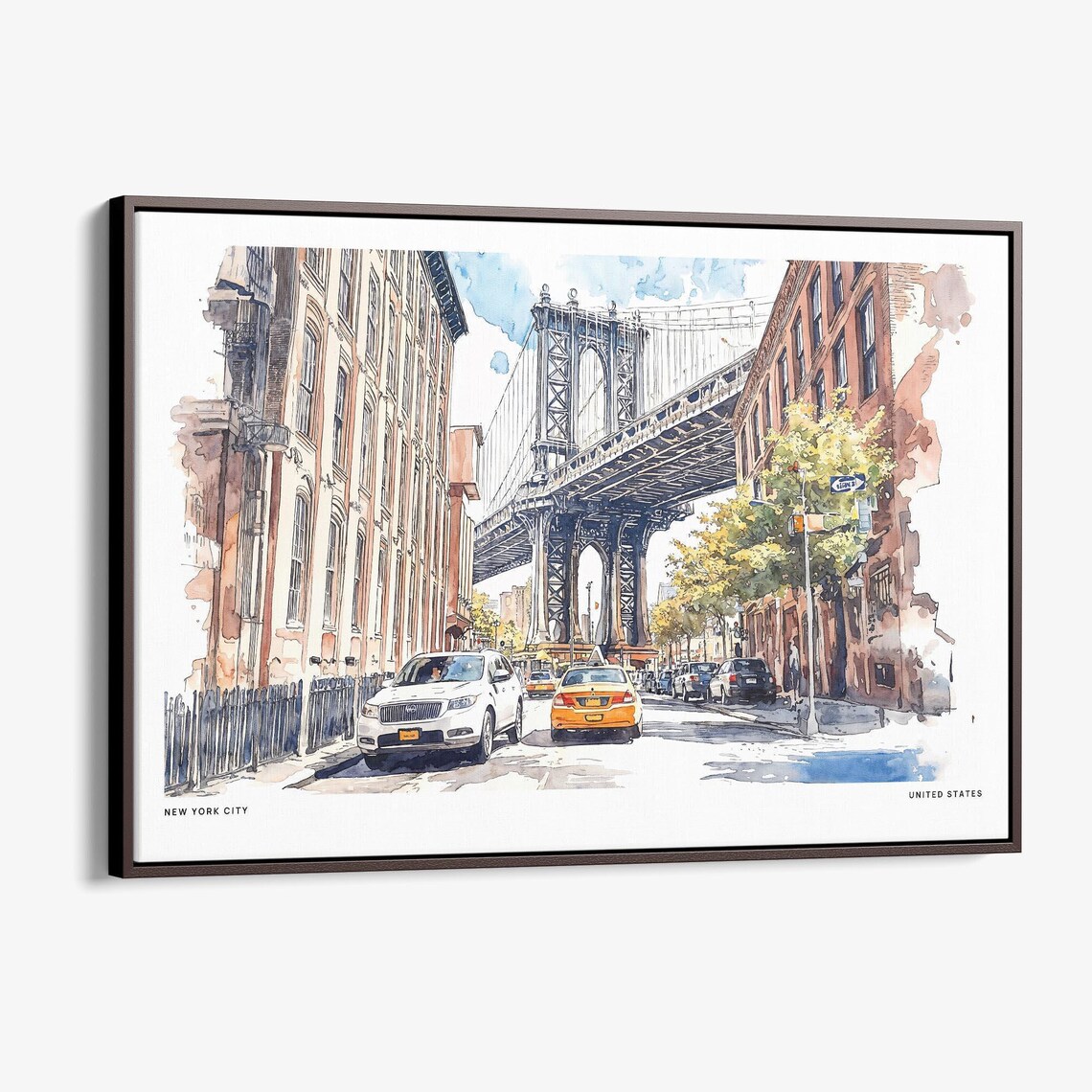 Manhattan Bridge Dumbo New York City Street Watercolor Travel Poster
