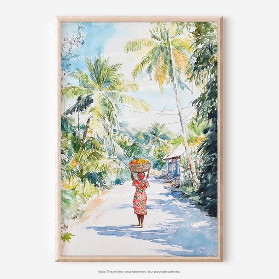 Jamaica Watercolor Wall Art Of Island Scene