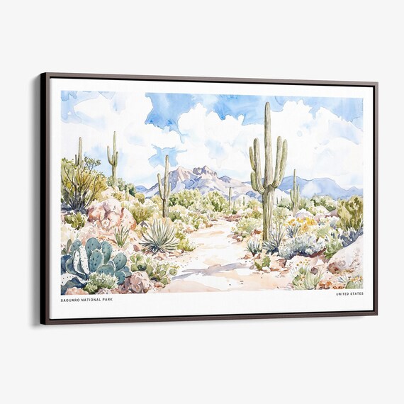 Saguaro National Park Watercolor Desert Cactus Landscape Poster