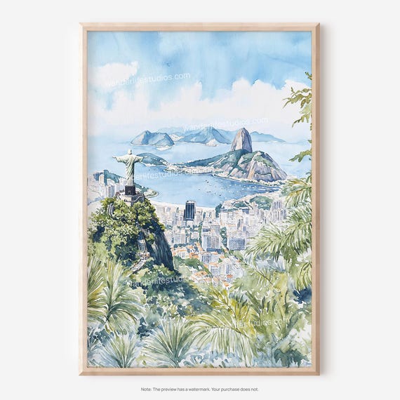 Rio De Janeiro Wall Art Watercolor Landscape Of The City