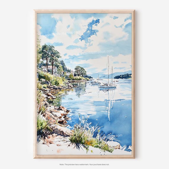 Lake Windermere Watercolor Wall Art For Instant Access