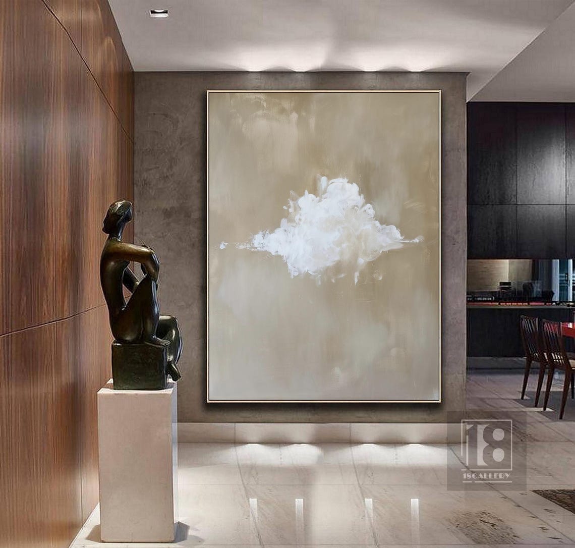 White Cloud Wall Art Large Original White Cloud Abstract Painting On Textured Wall Art White Cloud Sky Painting For Bedroom Wall Art - Image 4