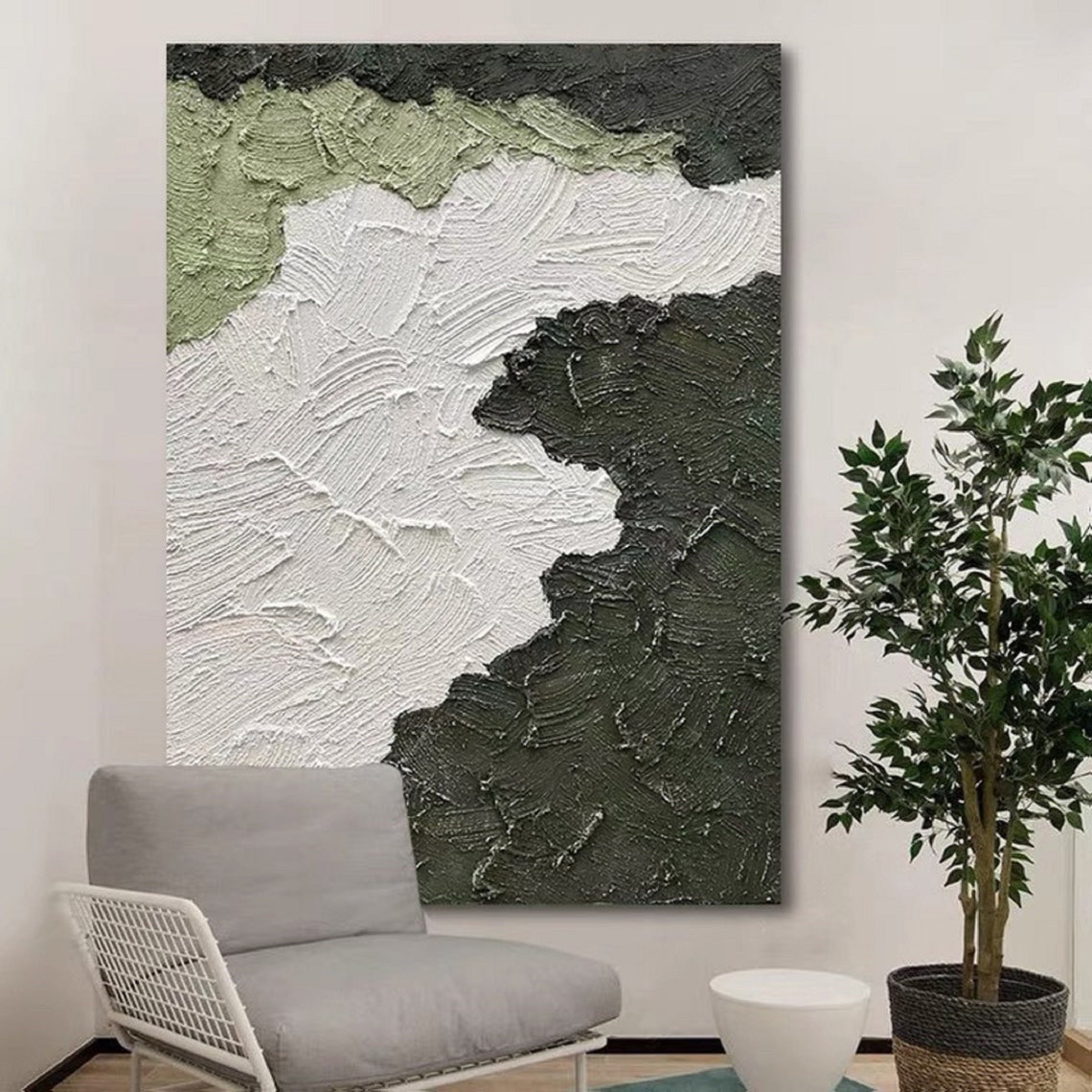 Dark Green Black White Heavy Impasto Texture Abstract Art Poster - Image 5