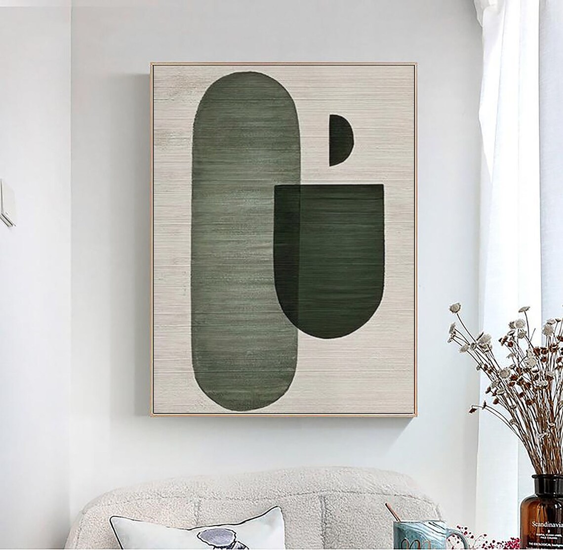 Sage Green Capsule Shapes Minimalist Abstract Art Wall Poster - Image 3