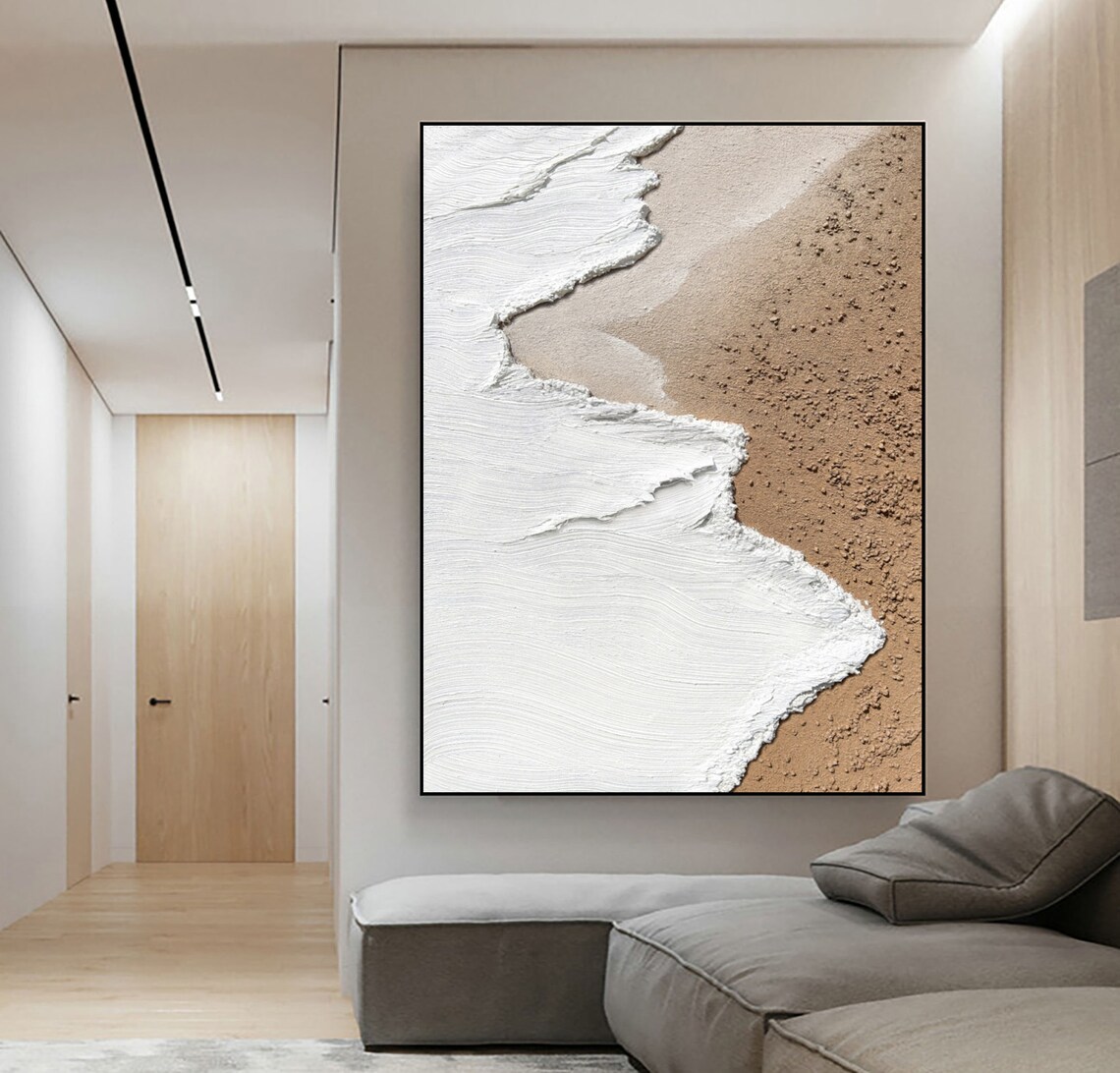 Aerial White Foam Waves Meeting Tan Sand Abstract Beach Poster - Image 2