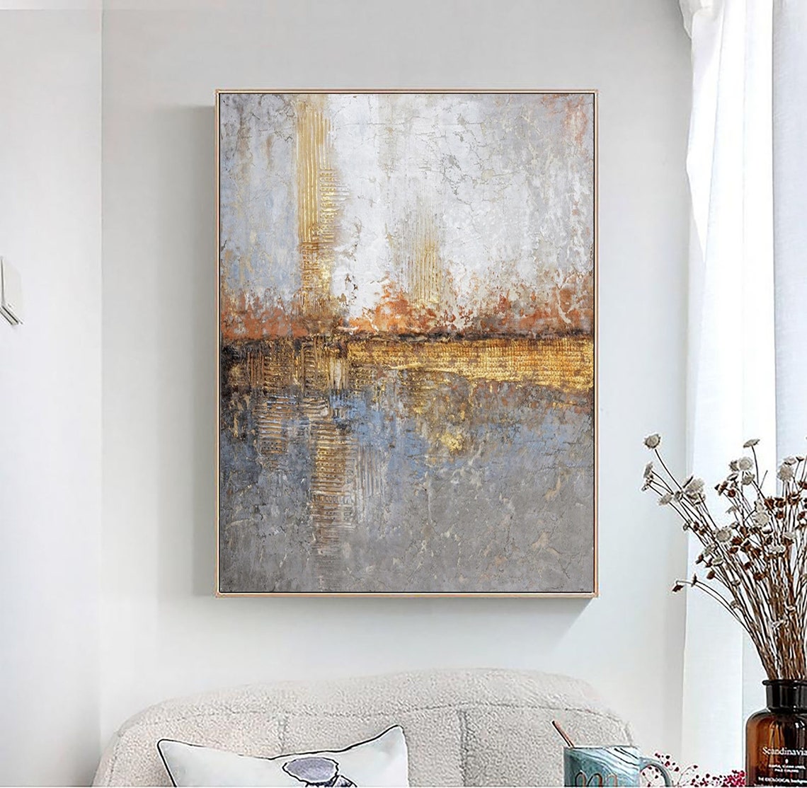 Gold Copper Sunset Abstract Over Blue Gray Water Neutral Poster - Image 5