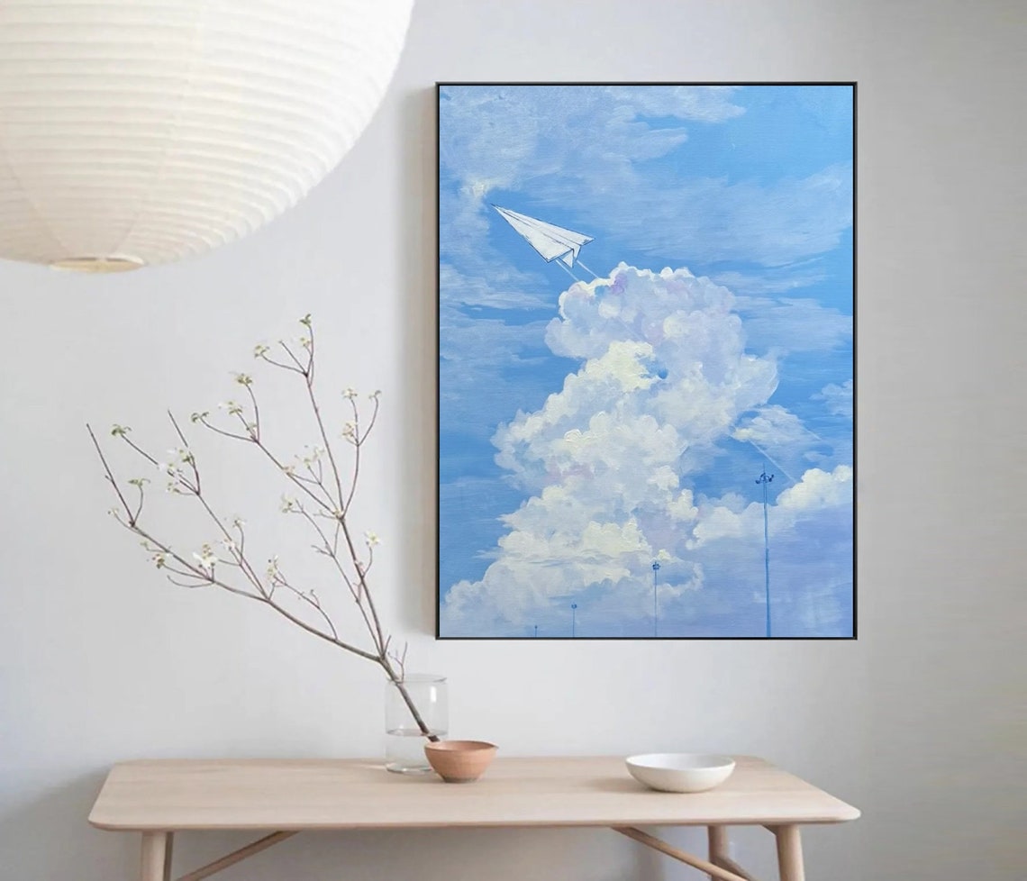 Original Blue Sky And White Cloud Painting Blue Sky Painting White Cloud Painting Modern Landscape Painting White Cloud Wall Art - Image 2