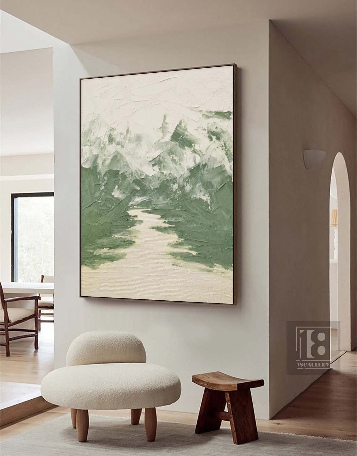 Sage Green and White Brushstroke Landscape Abstract Painting Poster - Image 5