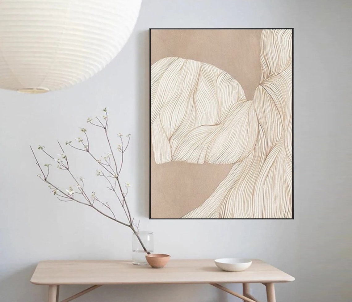 Pink White Abstract Oil Painting On Neutral Color Boho Textured Painting Pink White Wall Art Wabisabi Painting For Interior Wall Art - Image 5