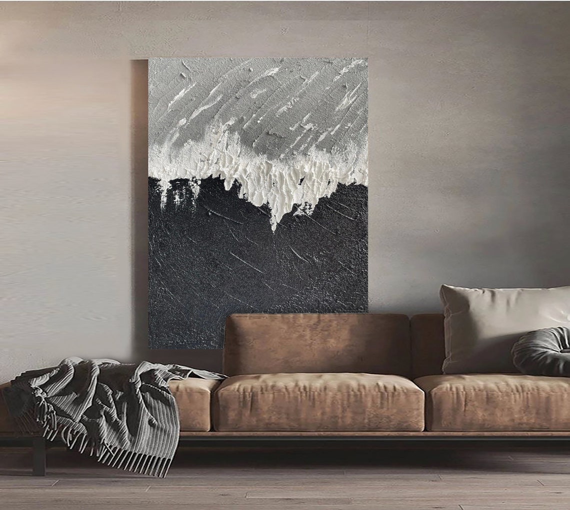 White Wave Crashing Over Black Sea Textured Abstract Neutral Poster - Image 5