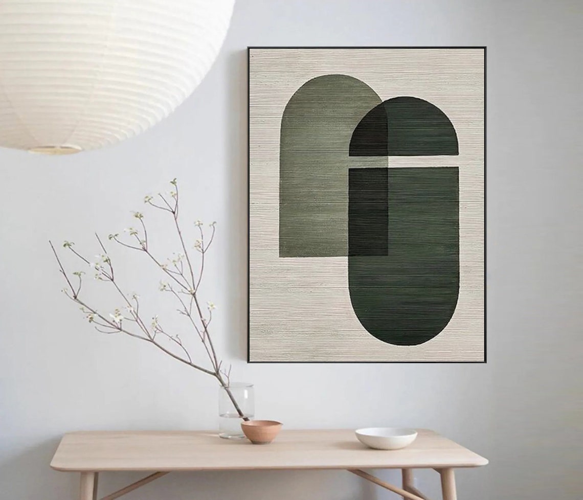 Overlapping Sage Green Arches Textured Minimalist Beige Poster - Image 4