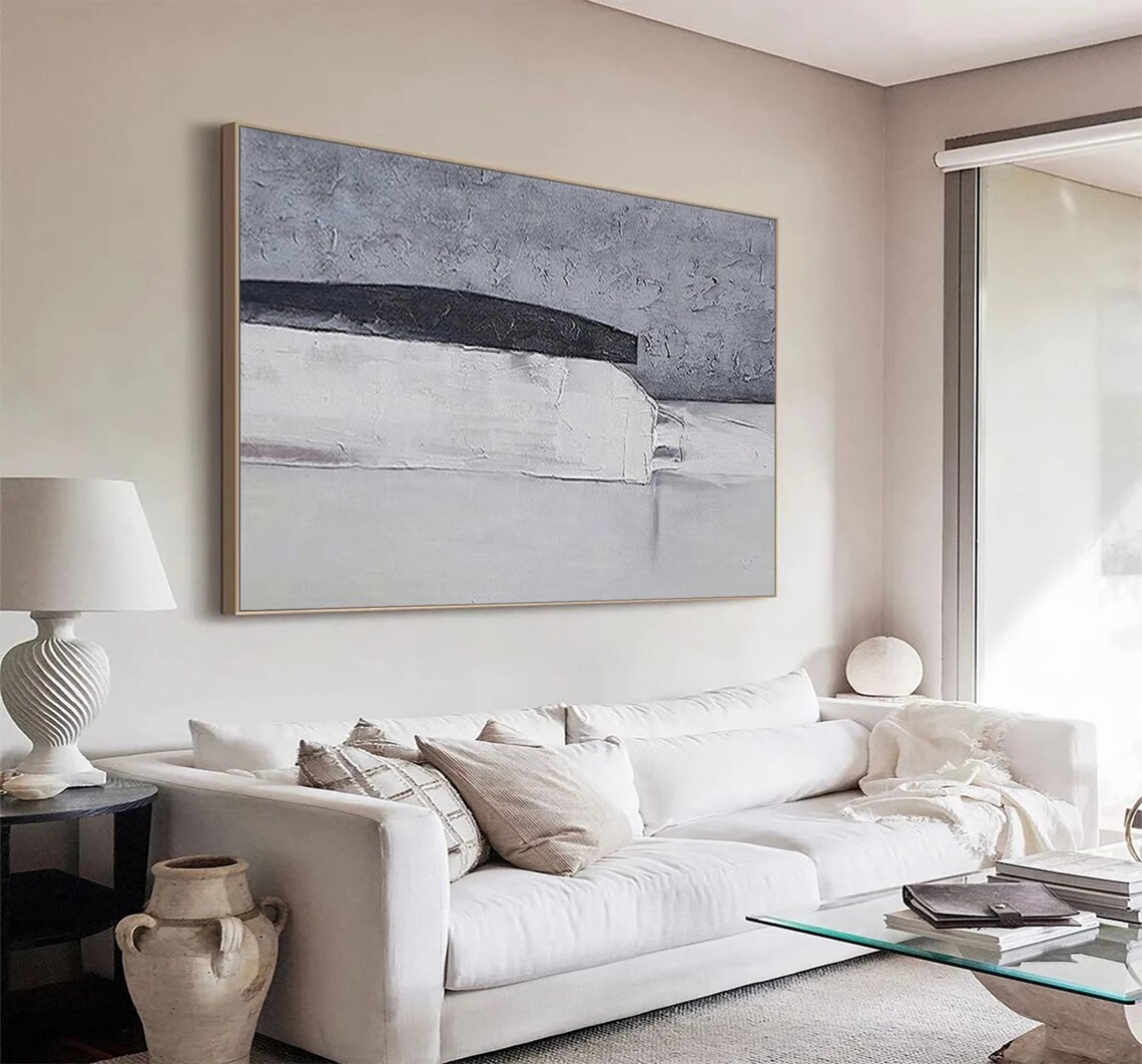 Large Gray White Abstract Painting On Wall Art Gray White Minimalist Painting Gray White Textured Wall Art Modern Textured Painting - Image 2