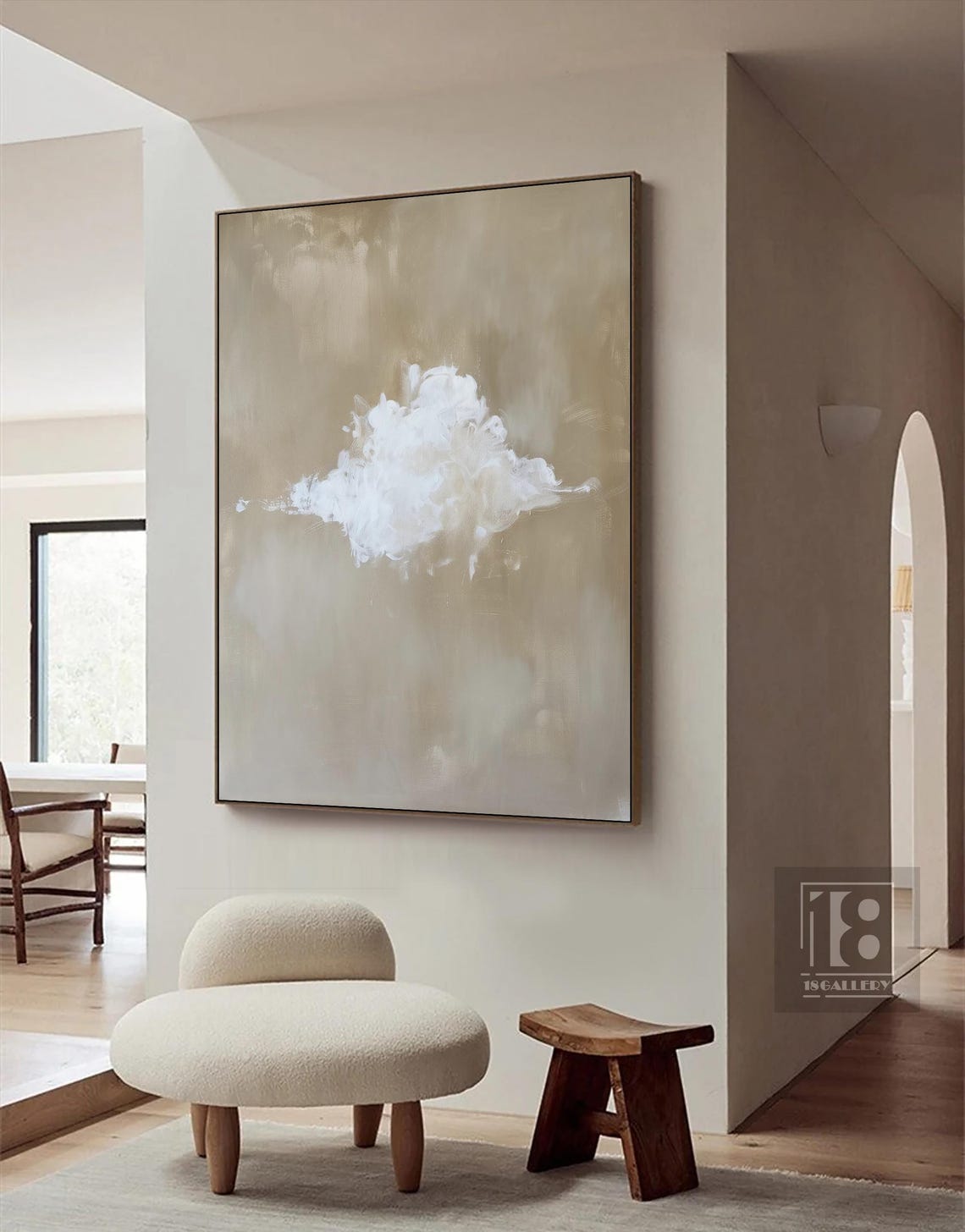 White Cloud Wall Art Large Original White Cloud Abstract Painting On Textured Wall Art White Cloud Sky Painting For Bedroom Wall Art - Image 2