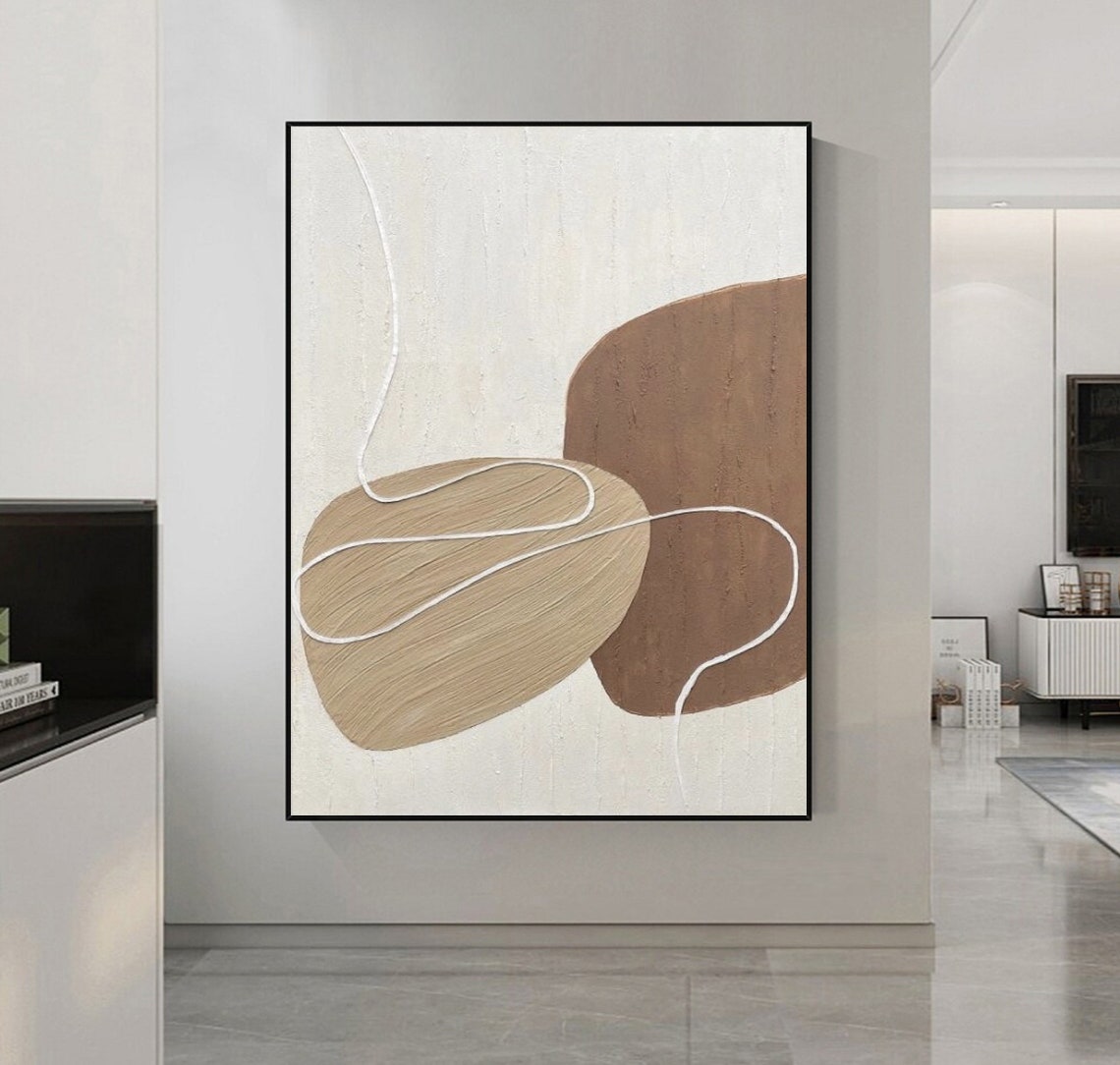 Original Beige And Brown 3d Textured Wall Art Abstract Oil Painting On Wall Art Painting 3d Minimalist Textured Painting Home Decor - Image 2