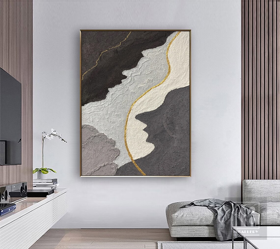 Black Gray White Textured Abstract Painting With Gold Vein Poster - Image 4