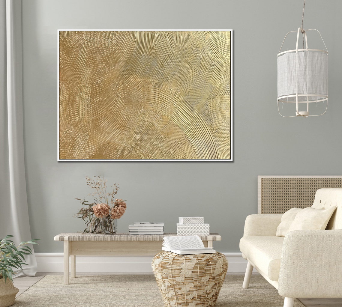 Champagne Gold Combed Arc Impasto Textured Abstract Neutral Poster - Image 3