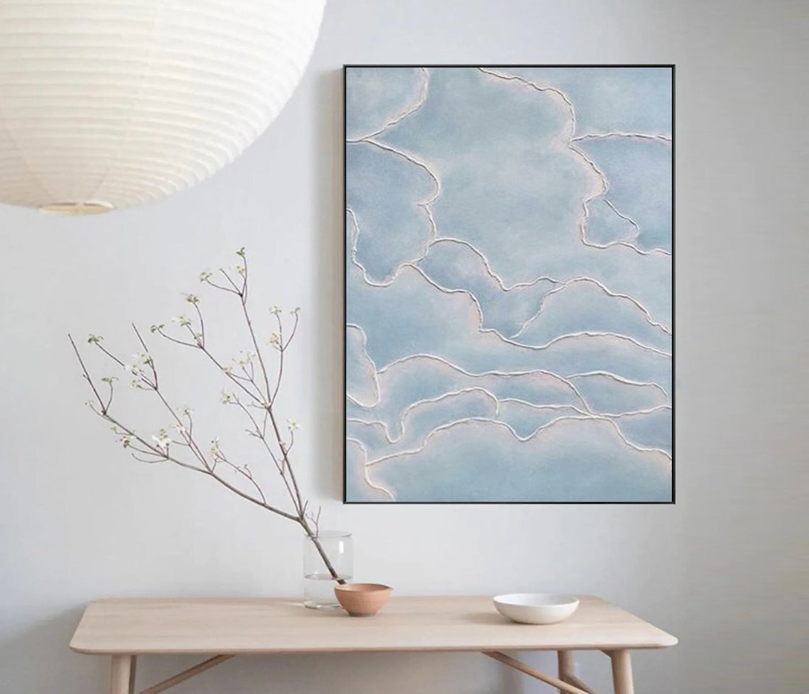 Blue Gray Layered Wave Cloud Soft Textured Scenic Art Poster - Image 5