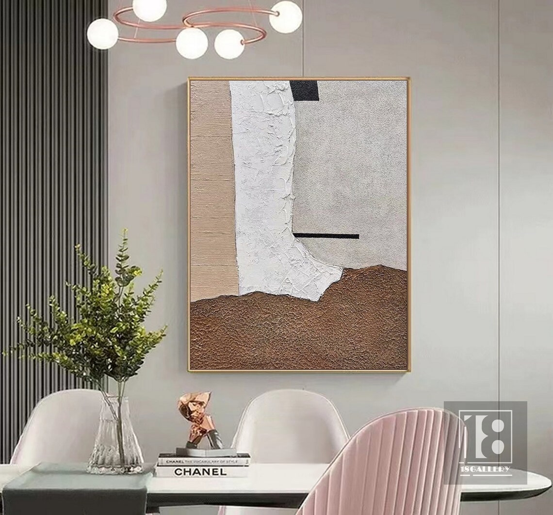 Neutral Minimalist Abstract Painting Brown And Gray White Boho Textured Wall Art Wabi Sabi Wall Art Gray White Painting Entrance Wall Art - Image 5