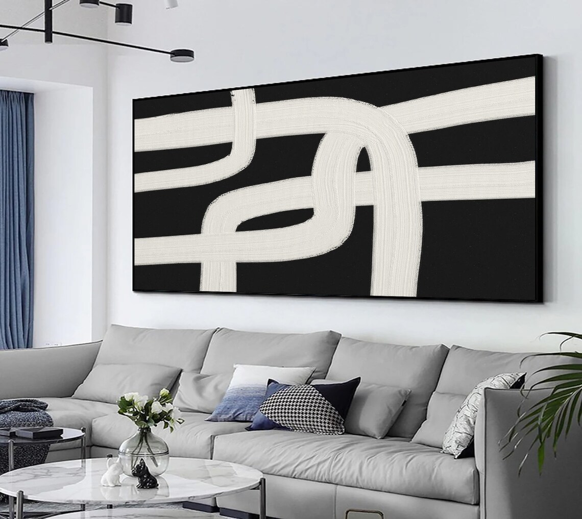 Original Black Wall Art Black And White Abstract Painting Large Black White Textured Wall Art Modern Abstract Art Entrance Wall Art - Image 5