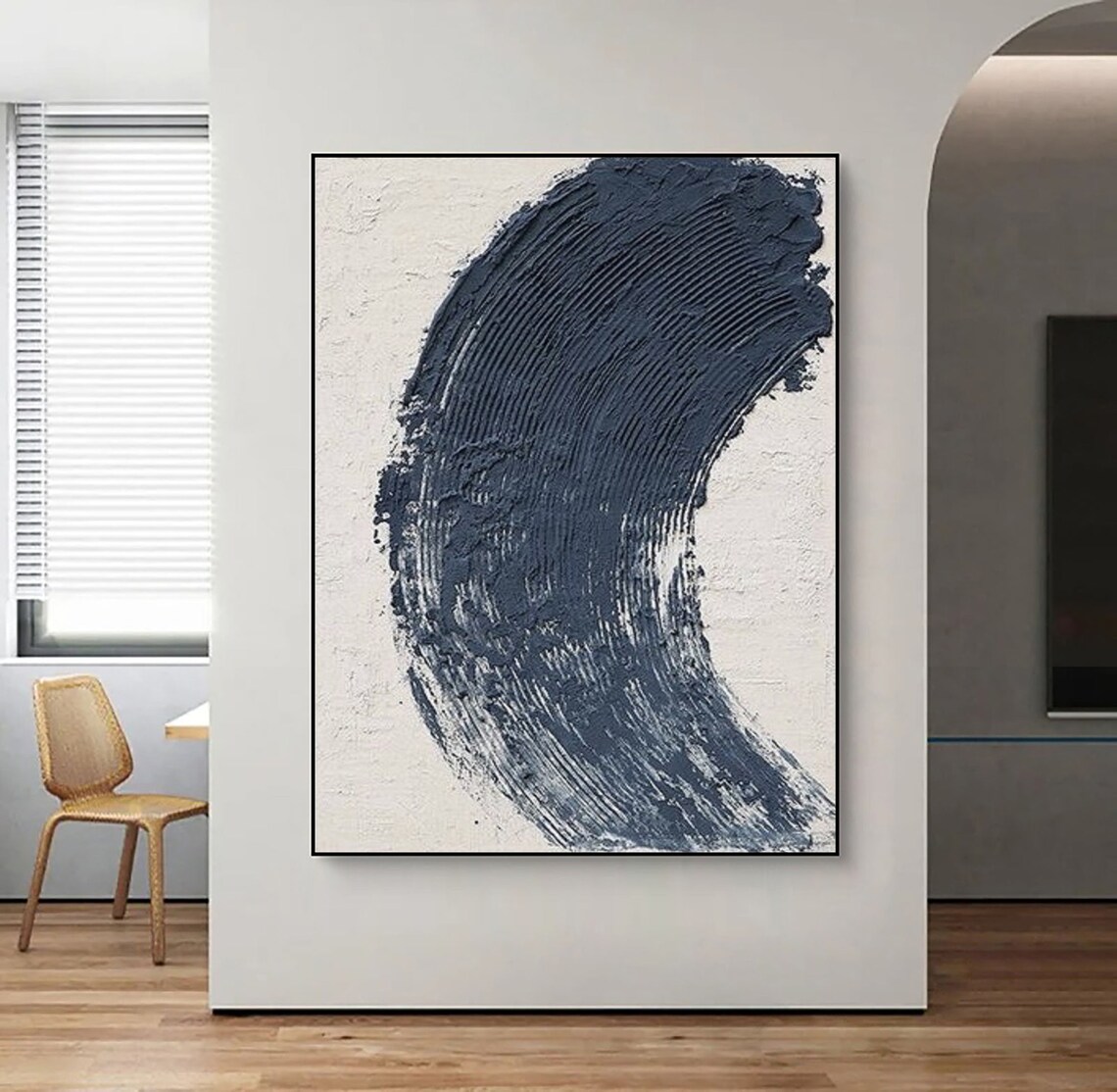 Blue White Textured Abstract Oil Painting On Blue Textured Wall Art Blue White Minimalist Painting Modern Wall Art Painting - Image 5