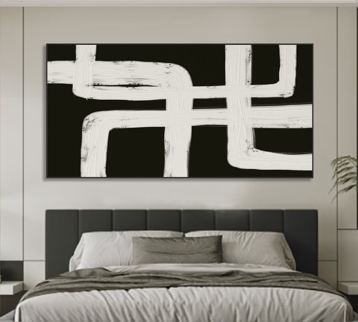 Original Black And White Abstract Painting Large Black Wall Art Black White Textured Wall Art Modern Abstract Art Entrance Wall Art - Image 3