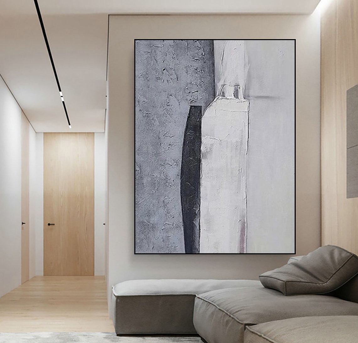 Gray Black White Vertical Column Abstract Modern Moody Art Poster - Image 2