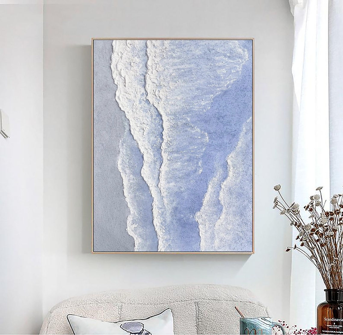 Aerial White Foam Ocean Waves Blue Water Vertical Art Poster - Image 4