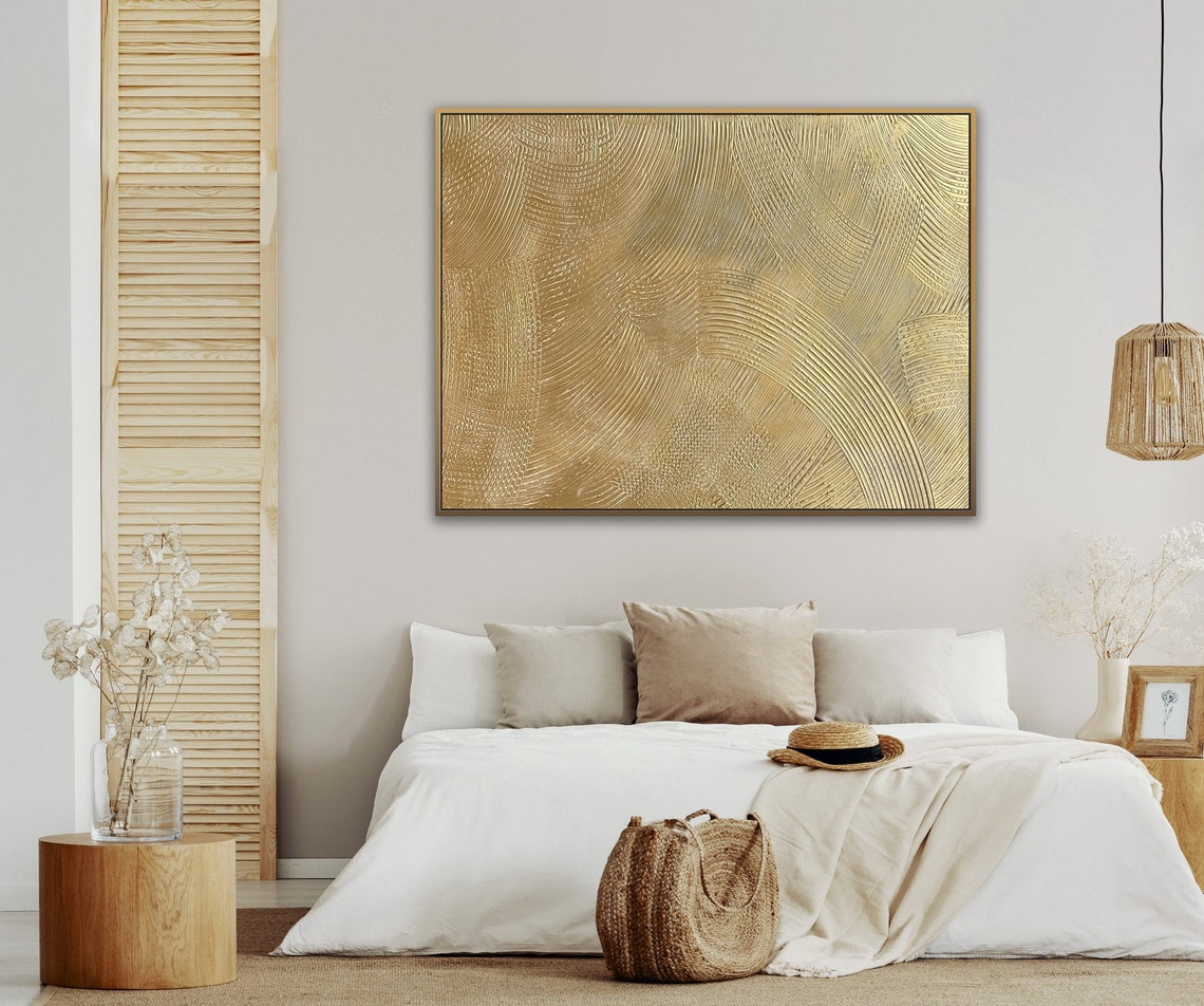 Champagne Gold Combed Arc Impasto Textured Abstract Neutral Poster - Image 5